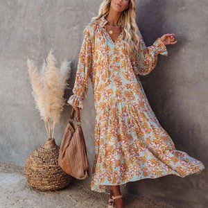 Vici Sutherland Floral Boho (Oversized) Maxi Dress w/Nude Slip